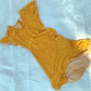 Yellow Floral Wrap Dress
